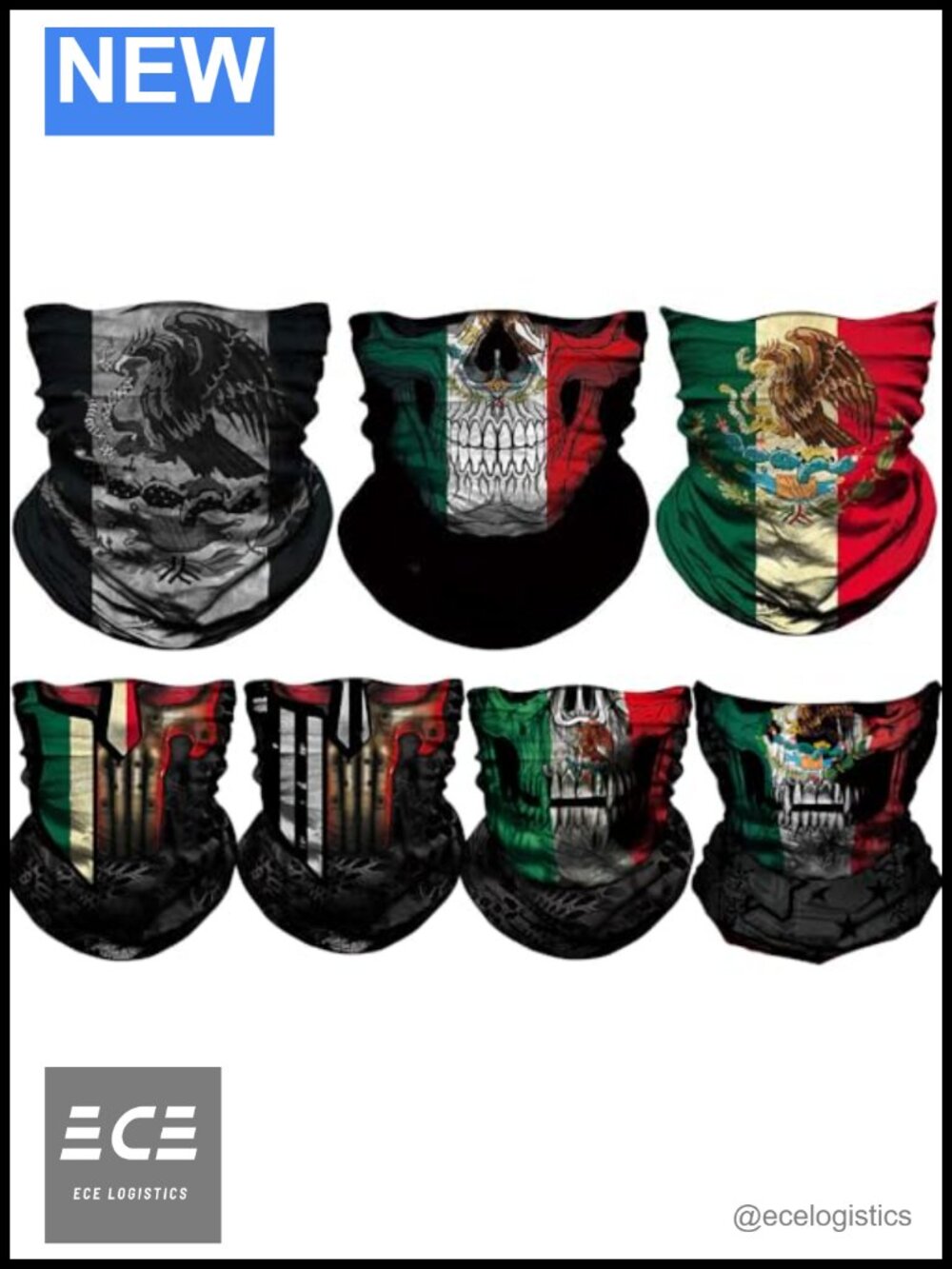 7pc Mexican Flag Balaclava Set - Microfiber Polyester Neck Warmer & Face Scarf